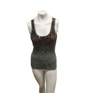 Express Sexy Basic Tank Top Size Medium Green Sequin Embellished Scoop Neck